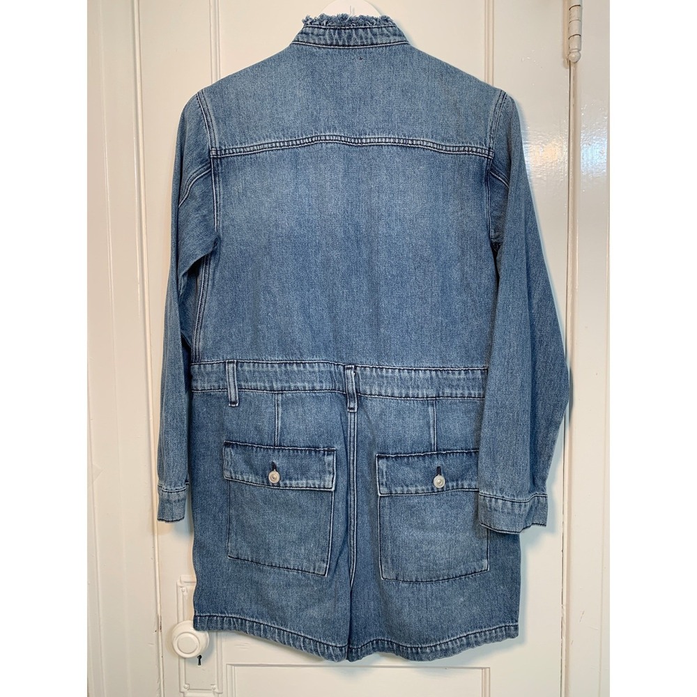 Hudson Jeans Blue Denim M Utility Romper Drawstring Ruffle Collar Long Sleeves - Picture 4 of 16